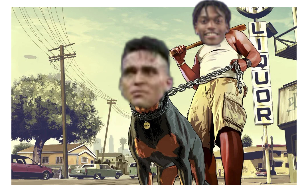 gta dog on a leash meme | image tagged in memes | made with Piñata Farms meme generator