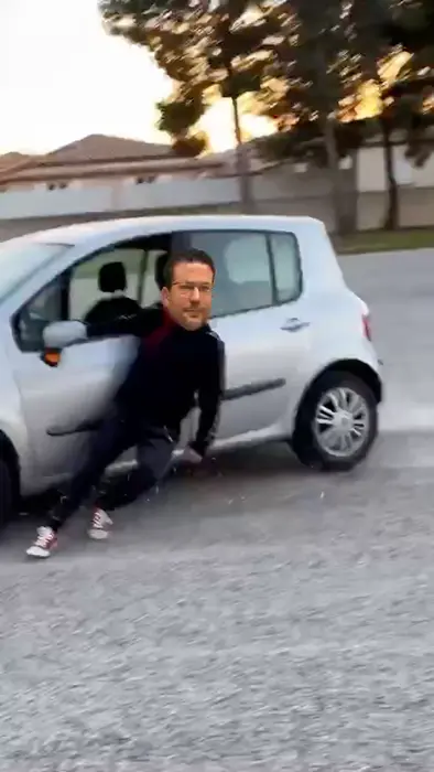 Guy sliding with a car meme | image tagged in memes | made with Piñata Farms meme generator