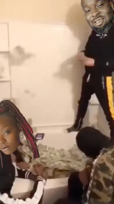 Guy throws money in the bathroom on his girlfriend meme | image tagged in memes | made with Piñata Farms meme generator