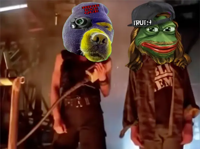 Sarah and John Connor watching Gollum falling meme | @patriotnamedben still waiting in just one ounce of evidence to support any of your claims | image tagged in memes | made with Piñata Farms meme generator