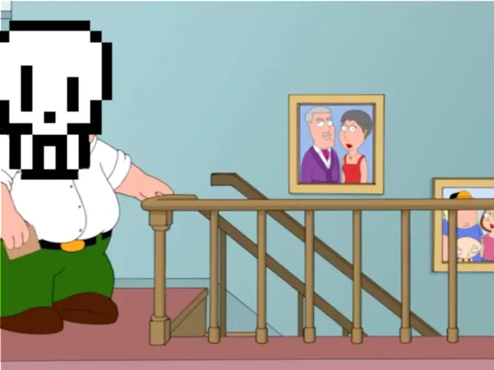 Peter Griffin funny falling down stairs meme | P a p y r u s falls on the house | image tagged in memes | made with Piñata Farms meme generator