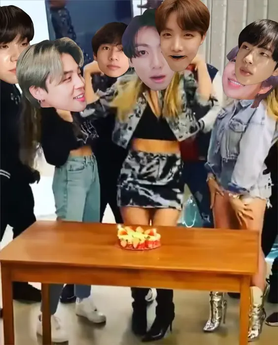 Hannah Stocking celebrating birthday meme | BTS Birthday Party | image tagged in memes | made with Piñata Farms meme generator