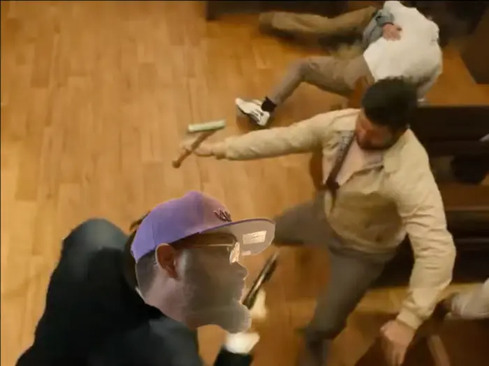 Kingsman - fight scene meme | image tagged in memes: music | made with Piñata Farms meme generator