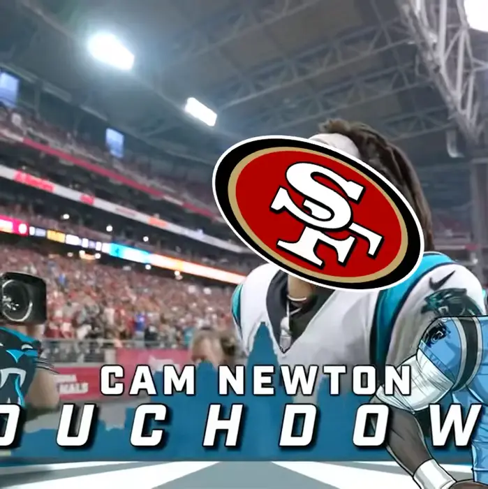 Cam Newton screams I'm back meme | 49er Empire in SoFi stadium in the nfc championship game. #fttb #ninergang #49ers #NFCTitleGame | image tagged in memes: 49ers, nfctitlegame, fttb, ninergang | made with Piñata Farms meme generator