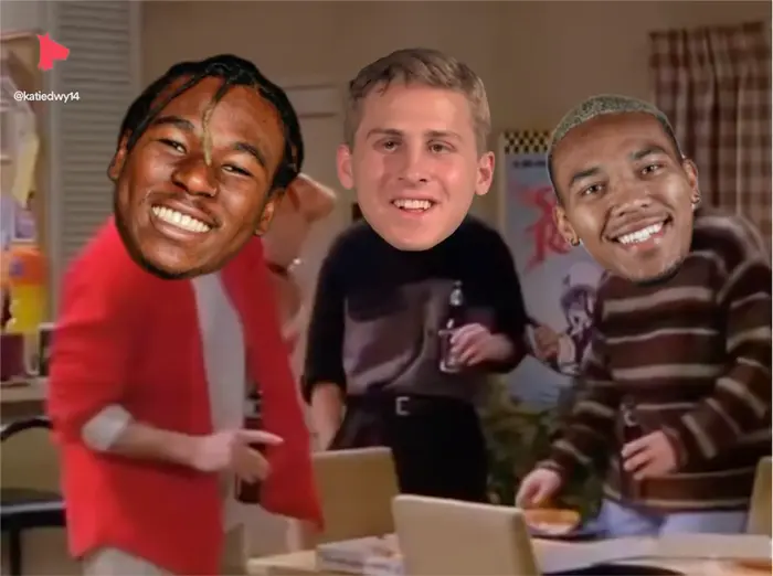 Ross, Chandler and Joye dancing meme | Do the Lions get their 2nd win this week? #GBvsDET | image tagged in memes: gbvsdet | made with Piñata Farms meme generator