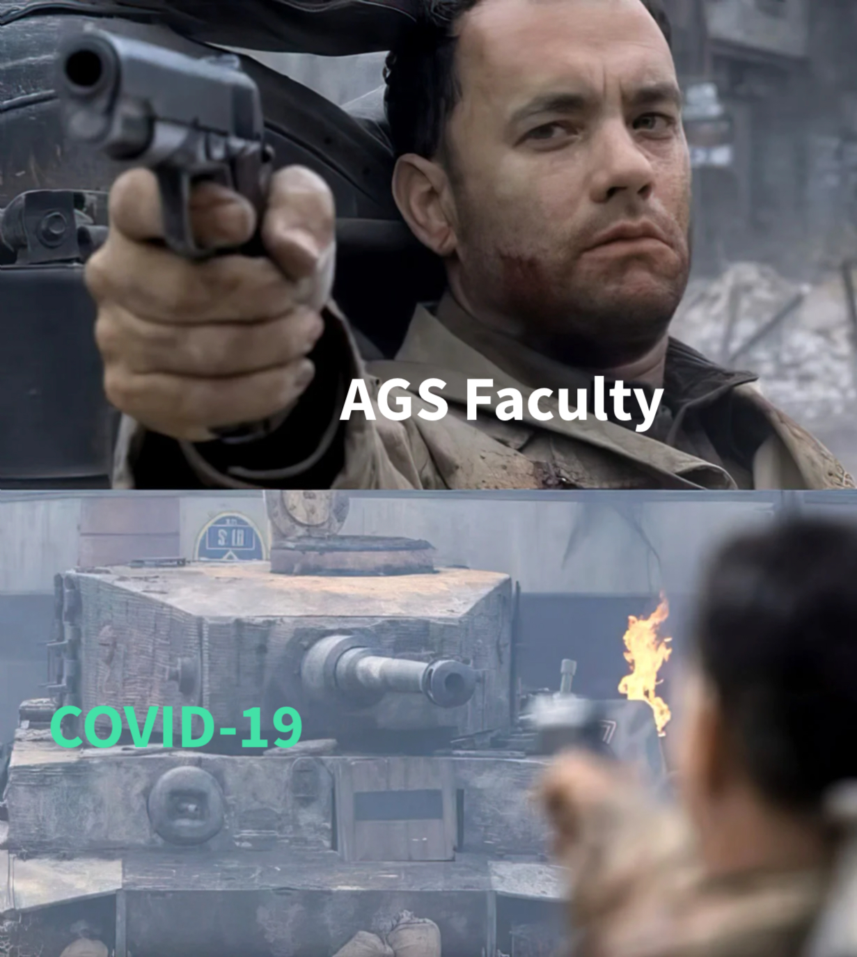 Saving Private Ryan - Tom Hanks vs Tank meme | image tagged in memes | made with Piñata Farms meme generator