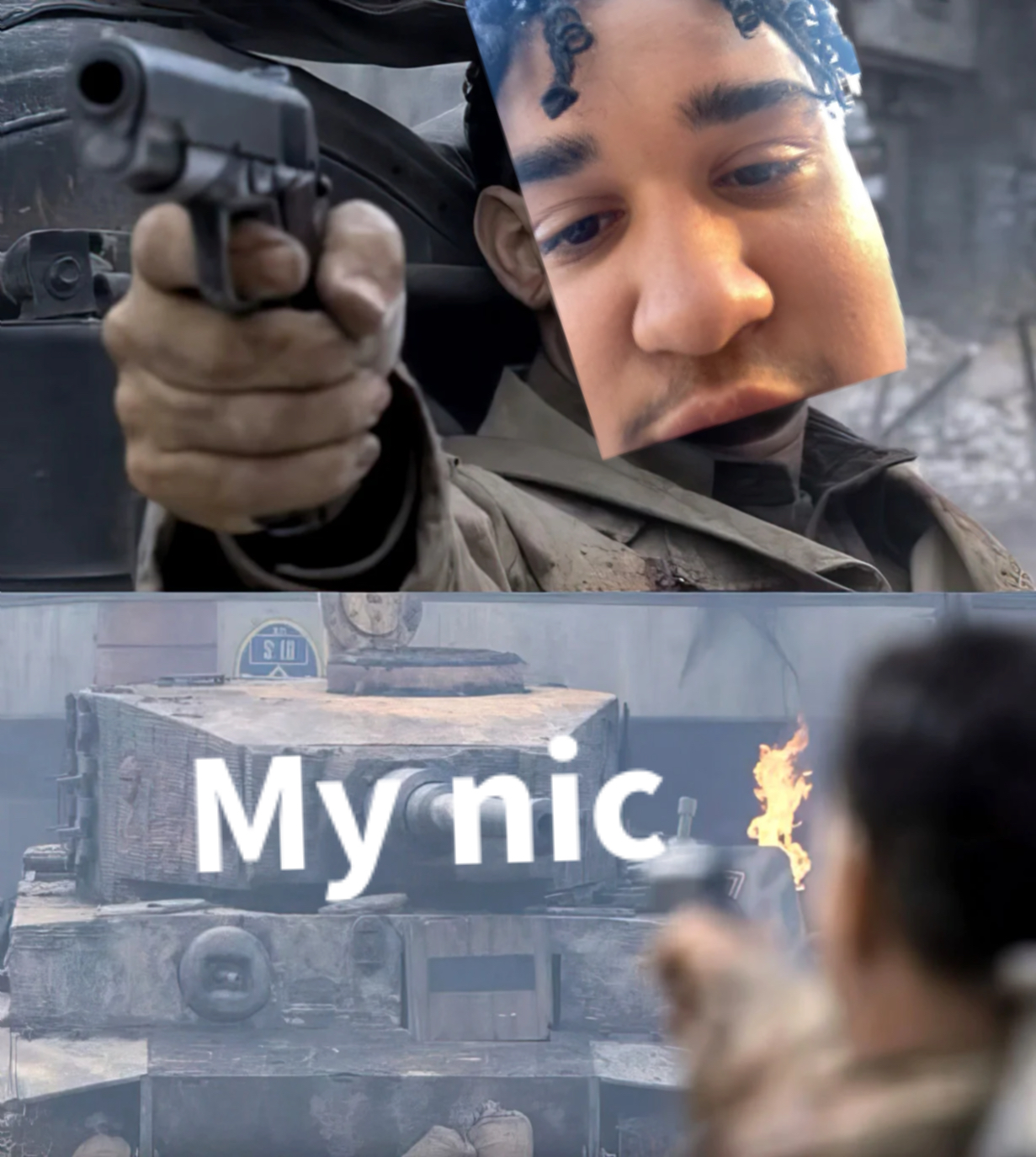 Saving Private Ryan - Tom Hanks vs Tank meme | image tagged in memes | made with Piñata Farms meme generator