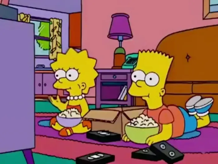 Bart & Lisa eating popcorn TV meme | image tagged in memes | made with Piñata Farms meme generator