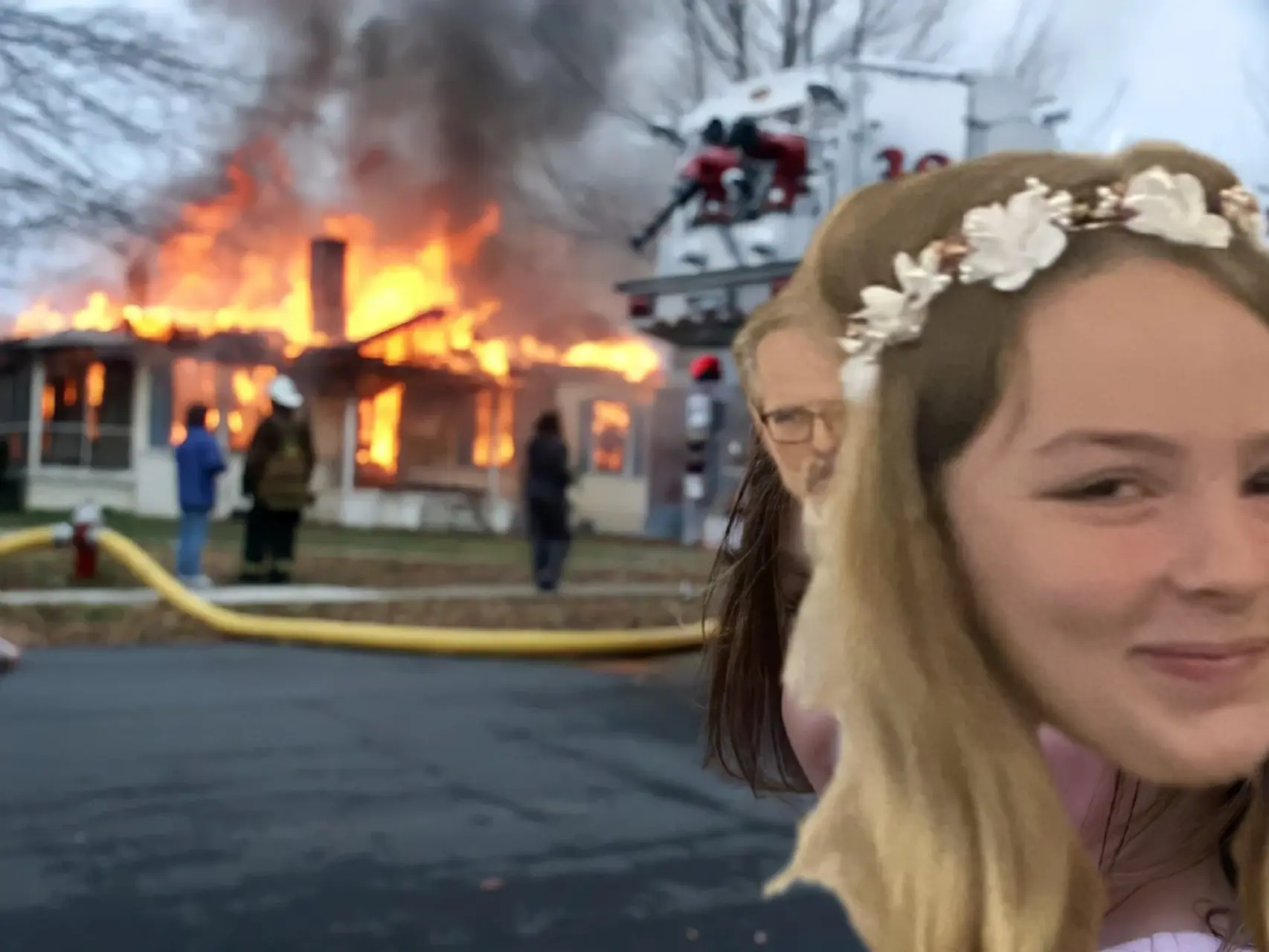 burning house meme | image tagged in memes | made with Piñata Farms meme generator