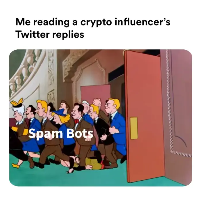 Theatre crowd trample Elmer Fudd meme | Me reading a crypto influencers Twitter replies | image tagged in memes | made with Piñata Farms meme generator