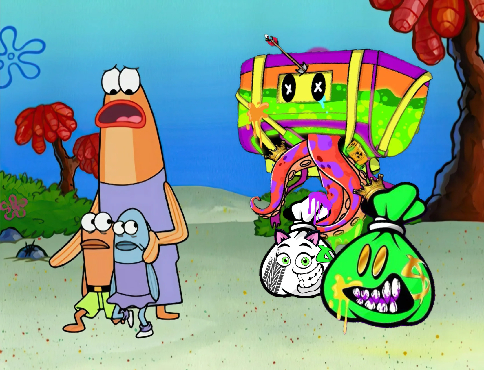 family from spongebob is scared meme | image tagged in memes | made with Piñata Farms meme generator