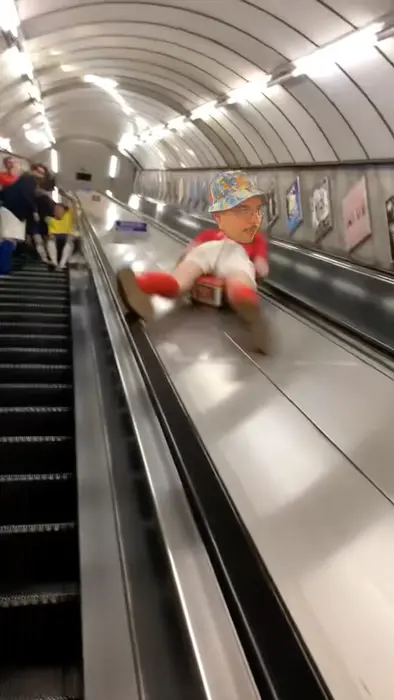 Unsuccessful subway escalator descent meme | image tagged in memes | made with Piñata Farms meme generator
