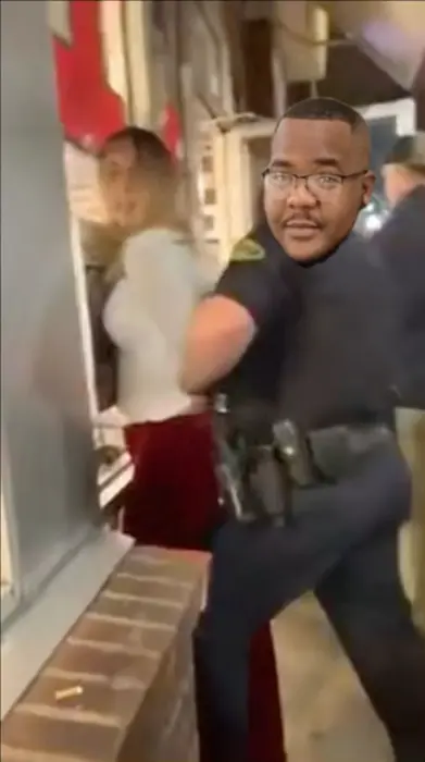 Woman has bizarre reaction to being arrested meme | image tagged in memes | made with Piñata Farms meme generator