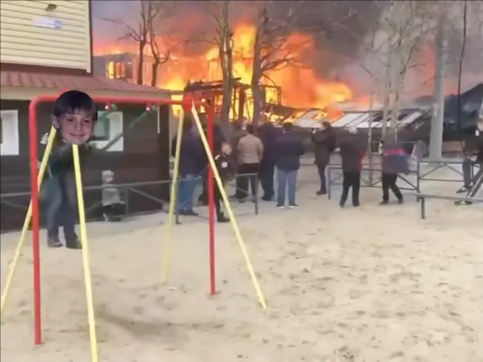 Boy Swings Near Raging Fire meme | image tagged in memes | made with Piñata Farms meme generator