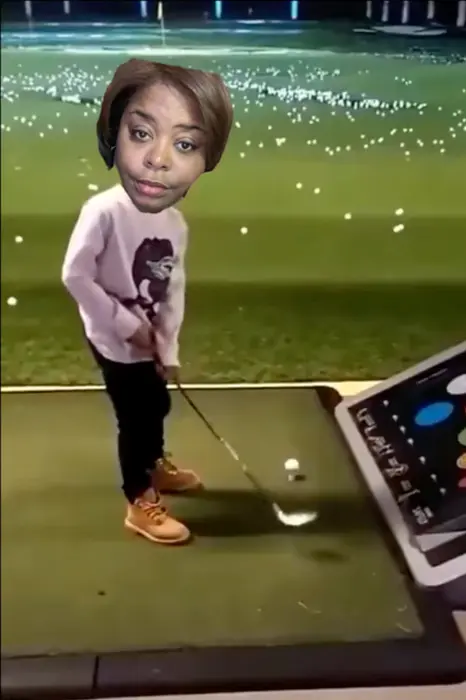 little boy playing golf simulator meme | image tagged in memes | made with Piñata Farms meme generator