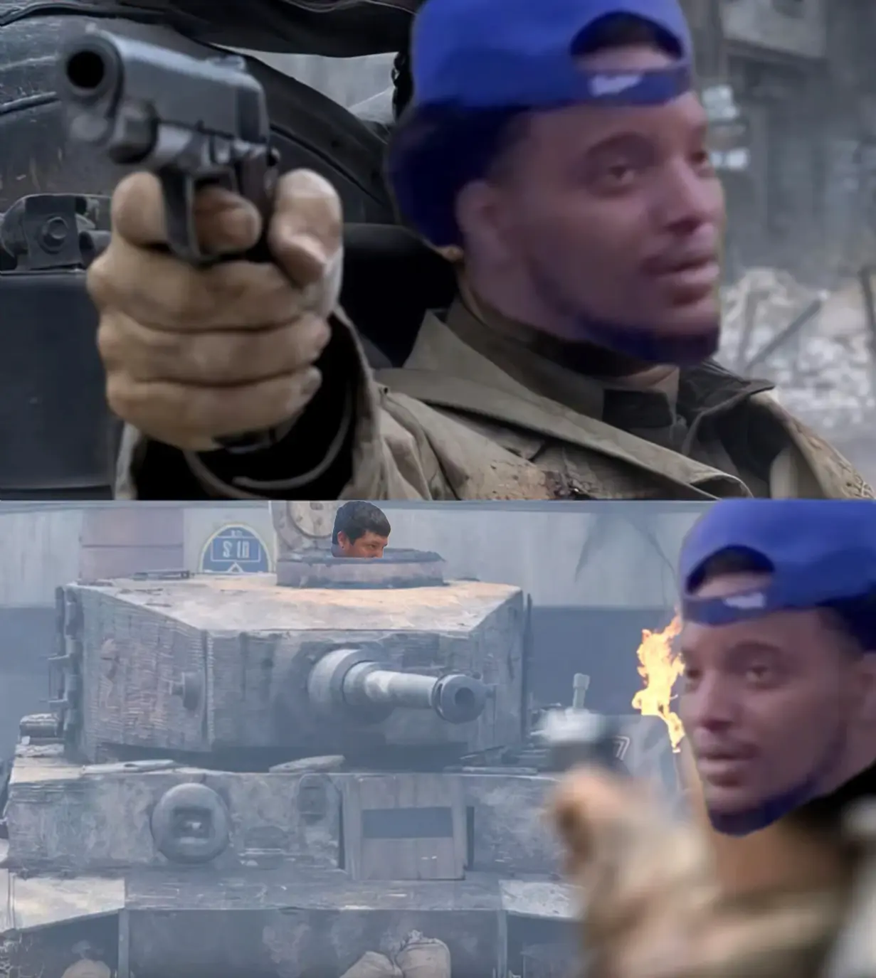 Saving Private Ryan - Tom Hanks vs Tank meme | image tagged in memes | made with Piñata Farms meme generator