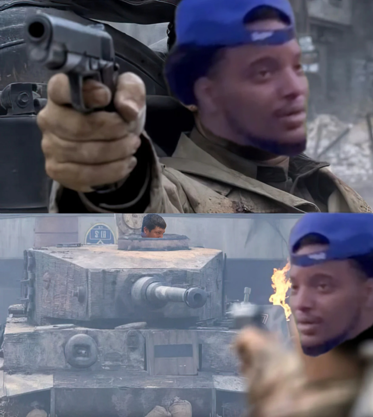 Saving Private Ryan - Tom Hanks vs Tank meme | image tagged in memes | made with Piñata Farms meme generator