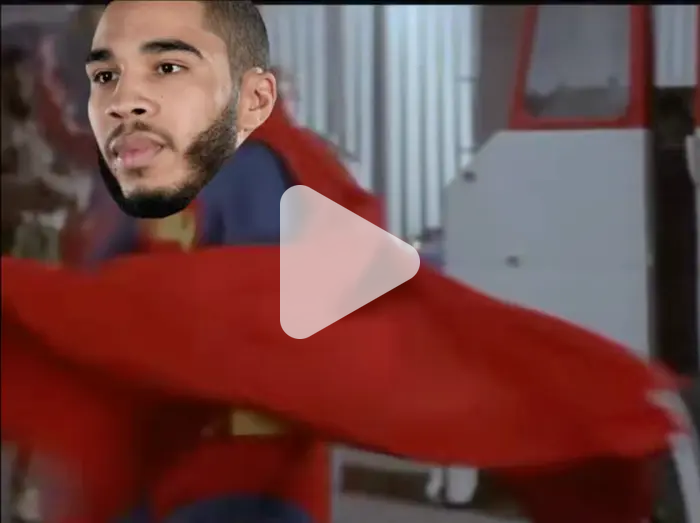 Jayson Tatum throws Kevin DurMickey into the Coke sign. Celtics sweep