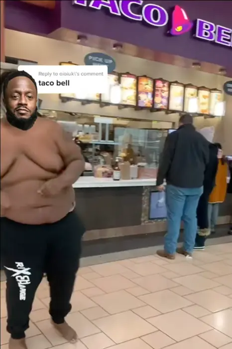 A guy dancing near Taco Bell and eating something meme | image tagged in memes | made with Piñata Farms meme generator