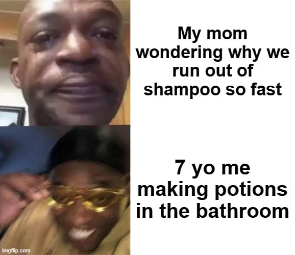 My mom wondering why we run out of shampoo so fast; 7 yo me making