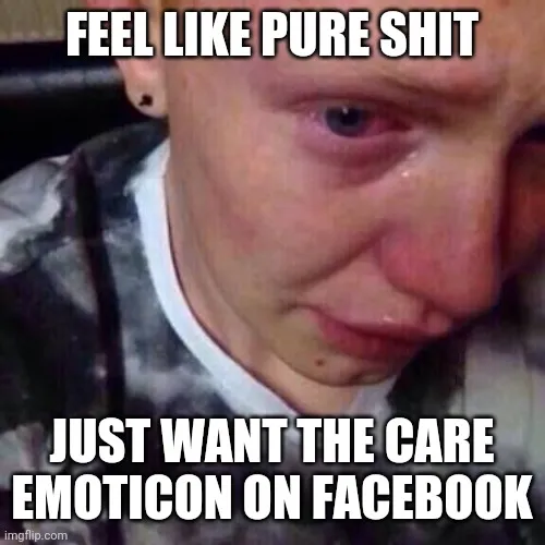 FEEL LIKE PURE SHIT; JUST WANT THE CARE EMOTICON ON FACEBOOK meme Piñata Farms The best meme