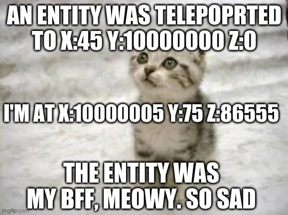 AN ENTITY WAS TELEPOPRTED TO X:45 Y:10000000 Z:0; I'M AT X:10000005 Y ...