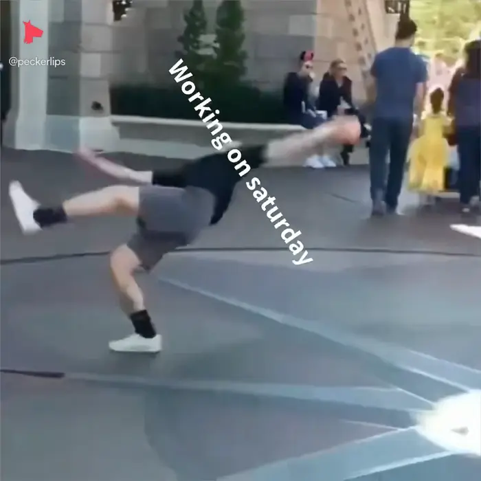 man does parkour in Disneyland meme | image tagged in memes | made with Piñata Farms meme generator