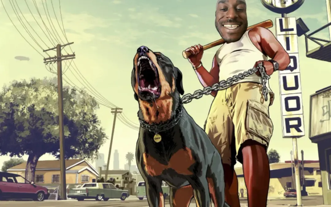 gta dog on a leash meme | image tagged in memes | made with Piñata Farms meme generator