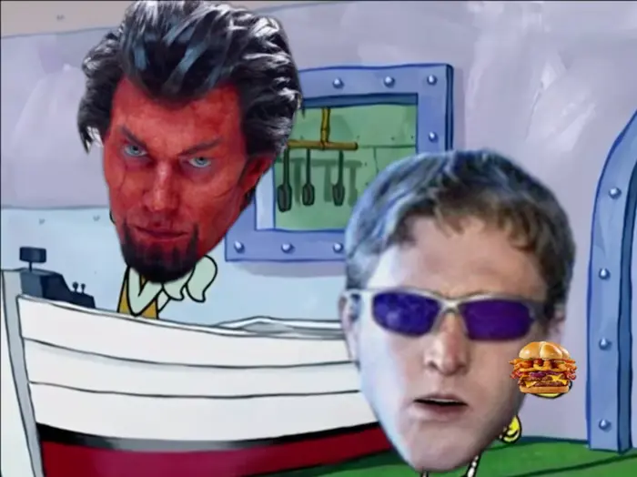 SpongeBob eats a triple Krabby supreme meme | SpongeBob SquarePants hawkeye eats azazel’s burger #marvel #disney #disneyplus #hawkeye #marveluniverse #xmen #nickelodeon #spongebobsquarepants | image tagged in memes: disney, disneyplus, hawkeye, marvel, marveluniverse, nickelodeon, spongebobsquarepants, xmen | made with Piñata Farms meme generator