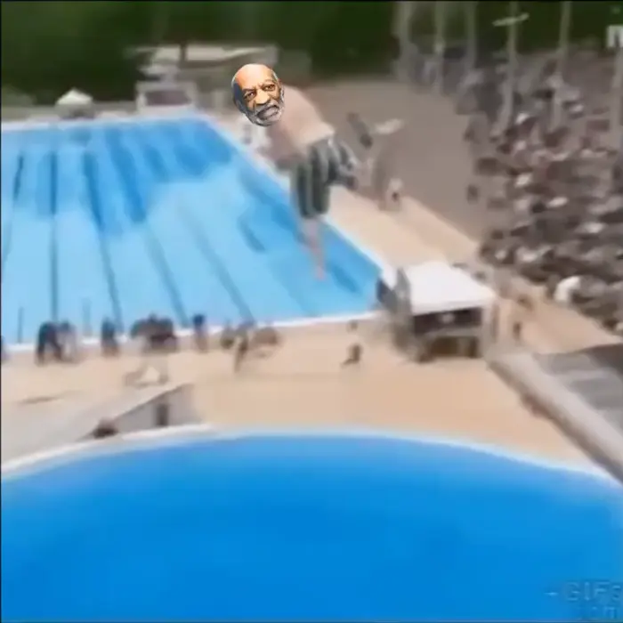 Walking in the air meme | Cosby dive in pool and die wtf | image tagged in memes | made with Piñata Farms meme generator