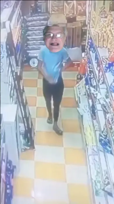 Man stole chips in the shop and then danced meme | Angry grandpa caught stealing a gun | image tagged in memes | made with Piñata Farms meme generator