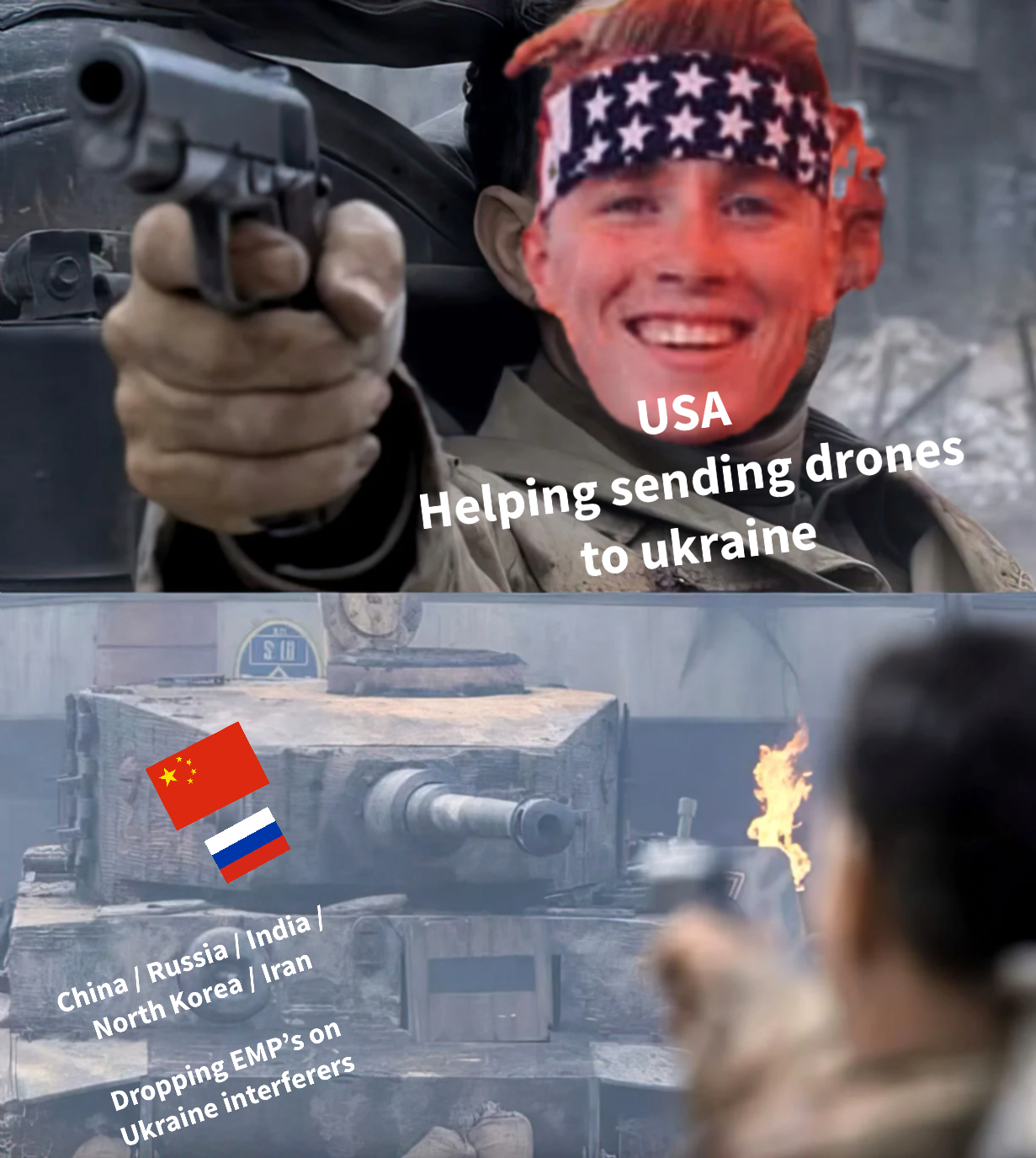 Saving Private Ryan - Tom Hanks vs Tank meme | image tagged in memes | made with Piñata Farms meme generator