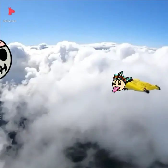Wingsuit flying above the clouds meme | image tagged in memes | made with Piñata Farms meme generator