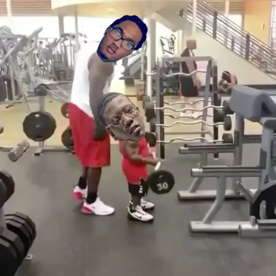 little person working out at the gym meme | image tagged in memes | made with Piñata Farms meme generator