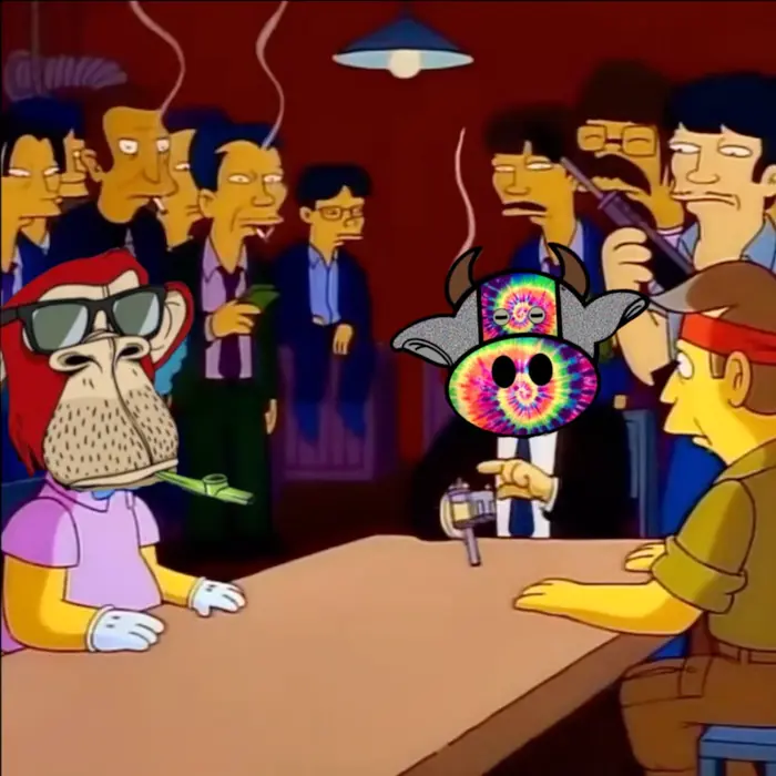 The Simpsons - Moe interrupting a game of Russian roulette meme | image tagged in memes | made with Piñata Farms meme generator
