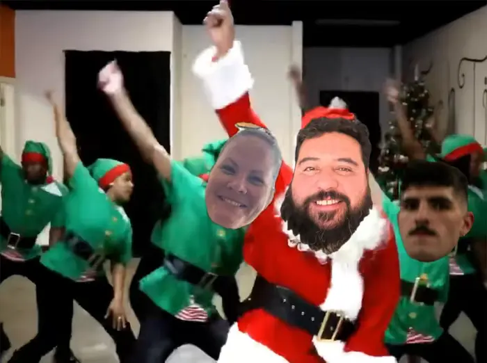 Santa and the elves dance meme | image tagged in memes | made with Piñata Farms meme generator