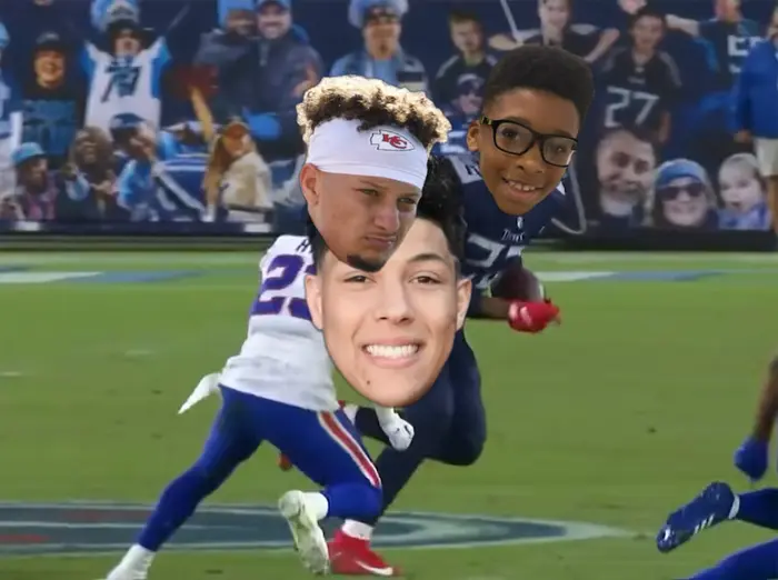 Derrick Henry stiff arm vs. Bills meme | image tagged in memes | made with Piñata Farms meme generator