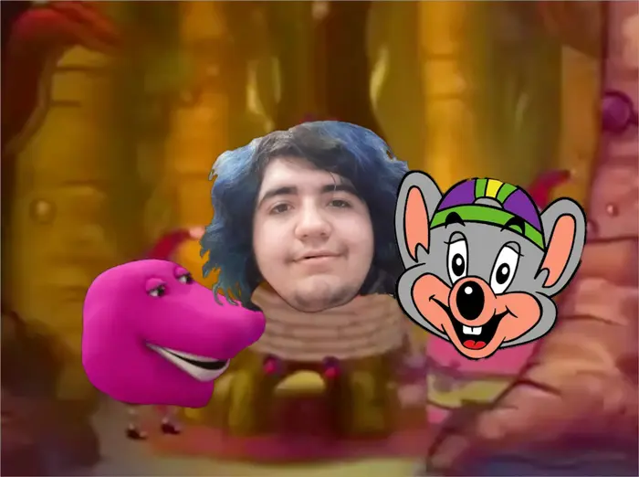 Spongebob and patrick axe mr krabs meme | Barney and Chuck E Cheese kills @studio_mario | image tagged in memes | made with Piñata Farms meme generator