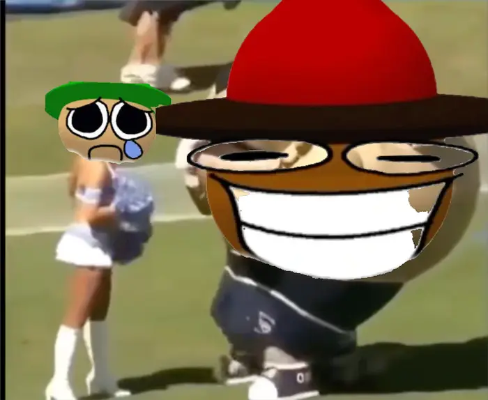 Mascot eats cheerleader meme | Expunged eats bandu #vore | image tagged in memes: vore | made with Piñata Farms meme generator