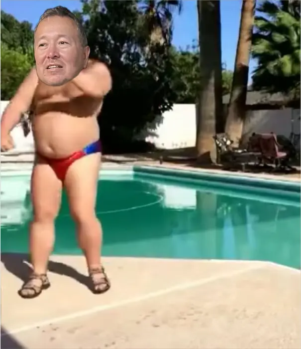 dancing in speedo by the pool meme | image tagged in memes | made with Piñata Farms meme generator
