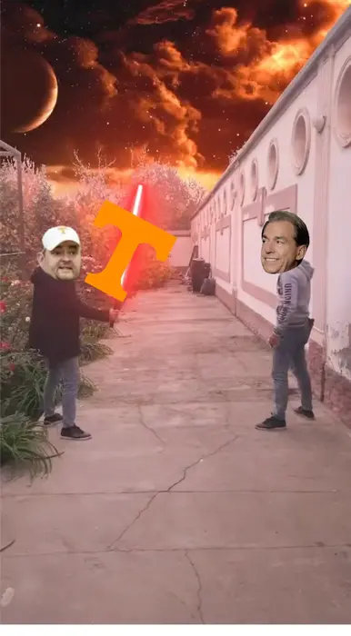 whose lightsaber is bigger meme | Tennessee vs Alabama | image tagged in memes | made with Piñata Farms meme generator