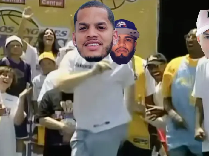 man dances on the stage with Lakers meme | image tagged in memes | made with Piñata Farms meme generator