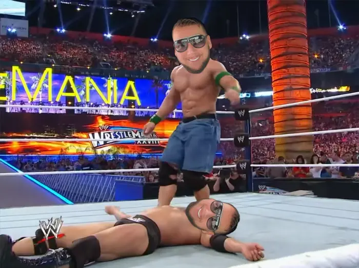 WWE Wrestlemania - The Rock versus John Cena meme | image tagged in memes | made with Piñata Farms meme generator