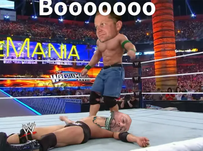 WWE Wrestlemania - The Rock versus John Cena meme | image tagged in memes | made with Piñata Farms meme generator