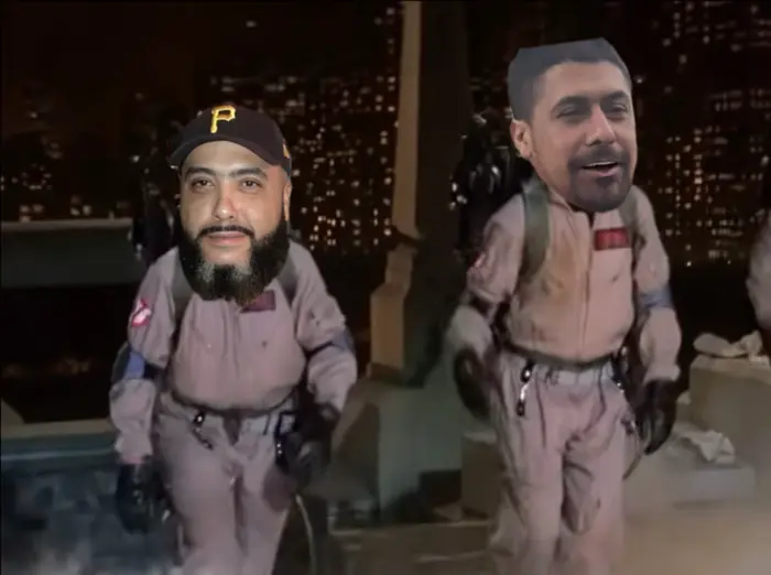 Ghostbusters fight with monster meme | image tagged in memes | made with Piñata Farms meme generator