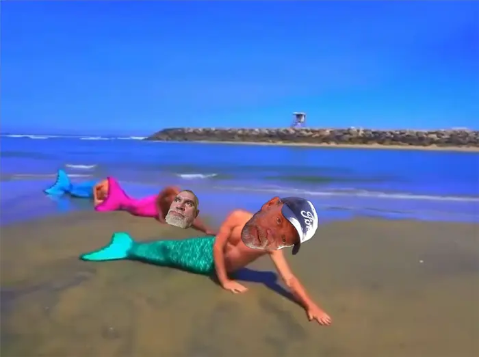 Male Mermaids dance on the shore meme | image tagged in memes | made with Piñata Farms meme generator