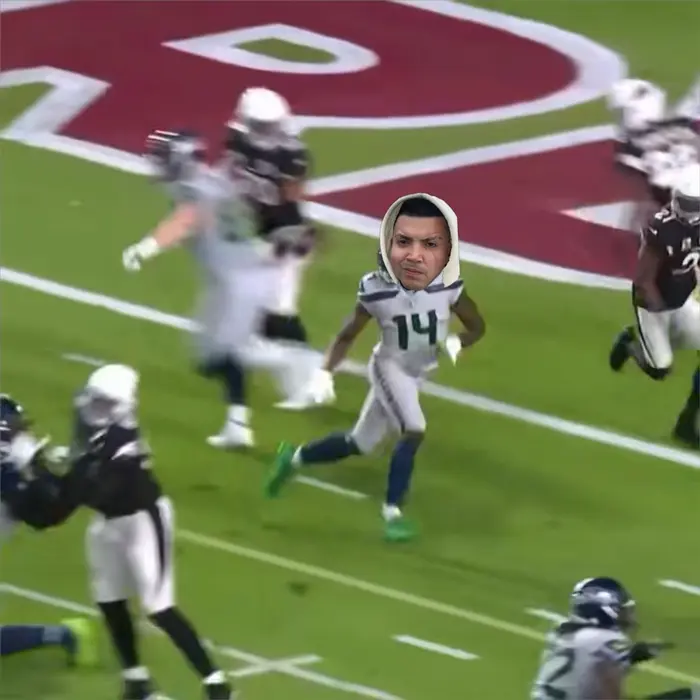 DK Metcalf chasedown tackle meme | image tagged in memes | made with Piñata Farms meme generator