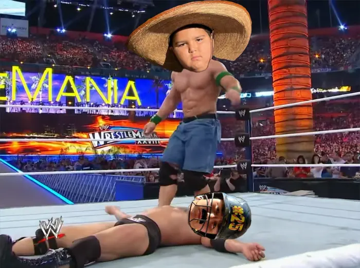 WWE Wrestlemania - The Rock versus John Cena meme | image tagged in memes | made with Piñata Farms meme generator