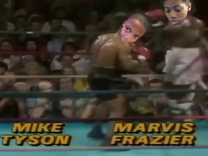 Mike Tyson knocks out Marvis Frazier meme | image tagged in memes | made with Piñata Farms meme generator