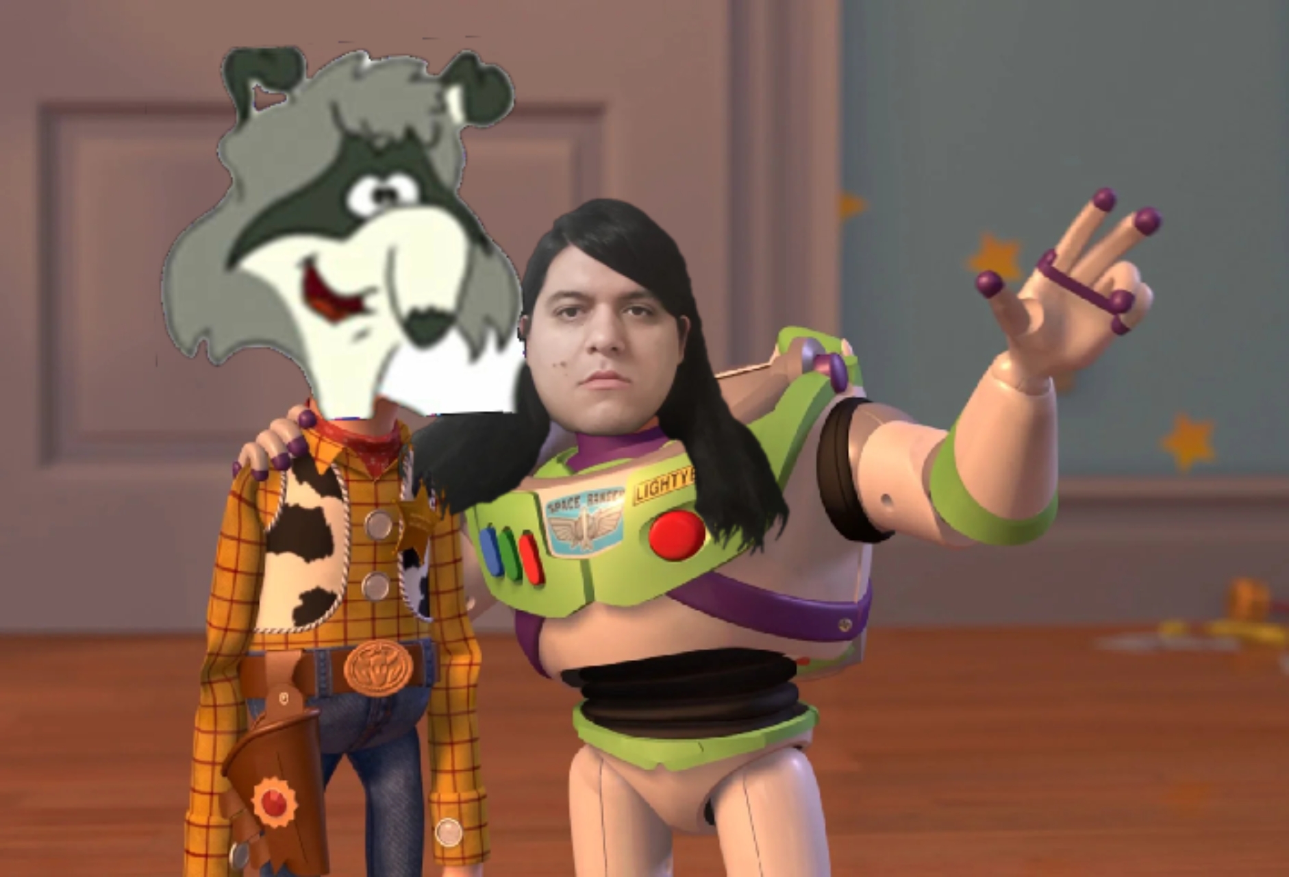 Buzz showing woody something meme | image tagged in memes | made with Piñata Farms meme generator